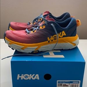 Hoka mafate speed 3 trail run shoes blue/saffron